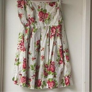 Floral Strapless Party Dress Pleated Full Skirt feminine Cottagecore size large